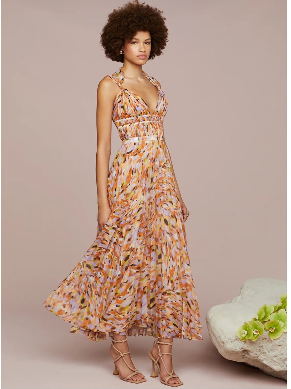AMUR Neve Pleated Chiffon Dress in Pebble Beach - Picture 3 of 16